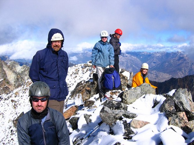 Greg, Richard, Eileen, Eric, & Lynn on the Pinnacle Summit.
It was a somewhat cold and narrow summit.